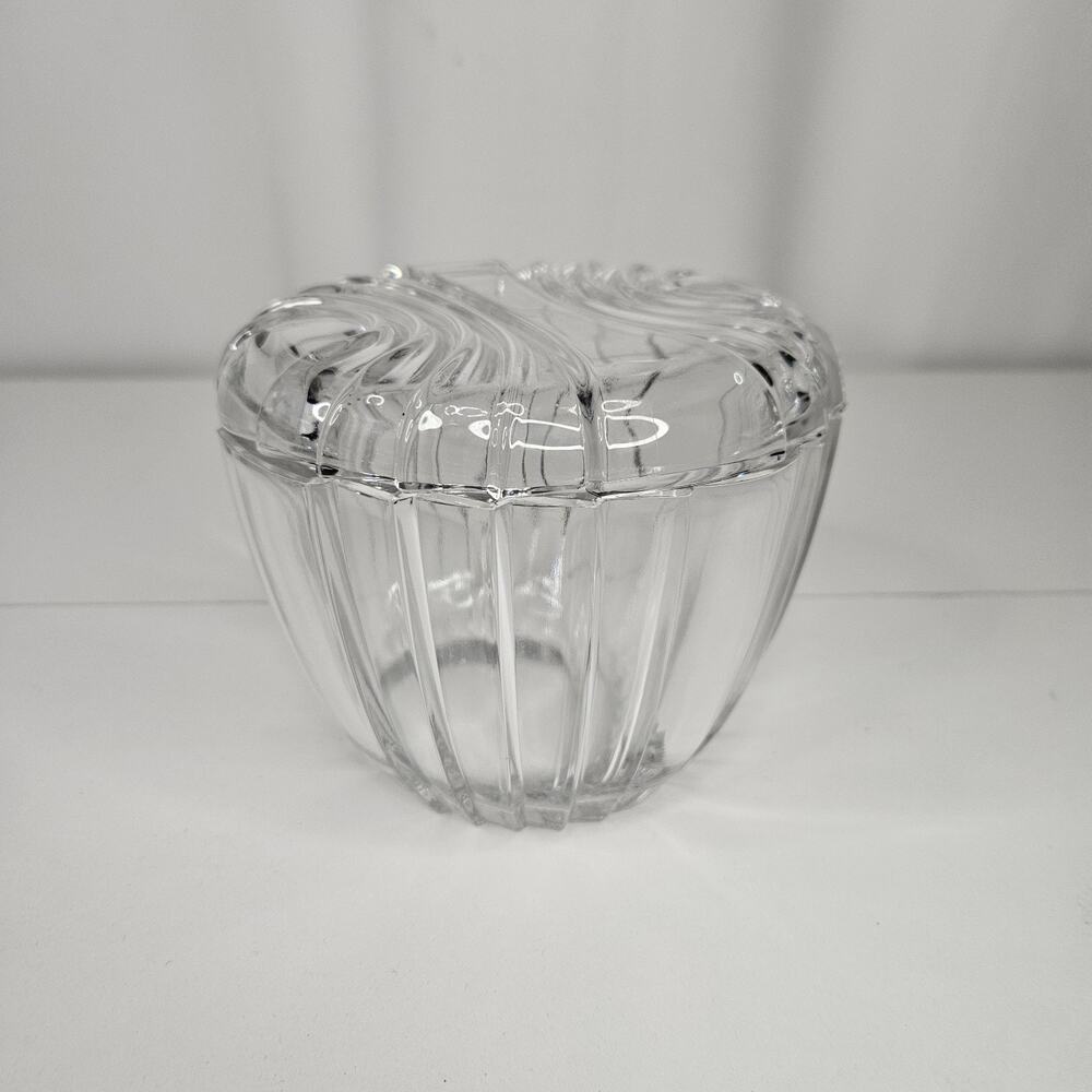 Vintage Art Deco Clear Glass Apothecary Candy Vanity Trinket Jar Lidded Canister